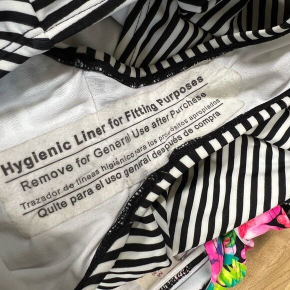 OP Pink Floral and Black Striped One Piece Swimsuit - Picture 7 of 9